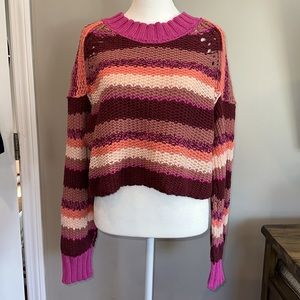 Free People Devon Knit Fuchsia Rose Stripe Sweater Size Medium